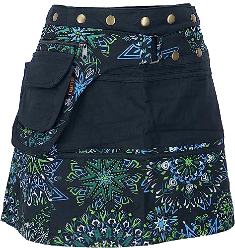 GURU SHOP Wickelrock, Kurzer Rock, Cacheur, Patchworkrock, Damen, Schwarz/blau, Baumwolle, Size:One Size von GURU SHOP