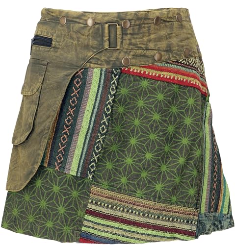 GURU SHOP Wickelrock, Kurzer Rock, Cacheur, Stonewasch Patchworkrock, Grün, Baumwolle, Size:S/M (36) von GURU SHOP