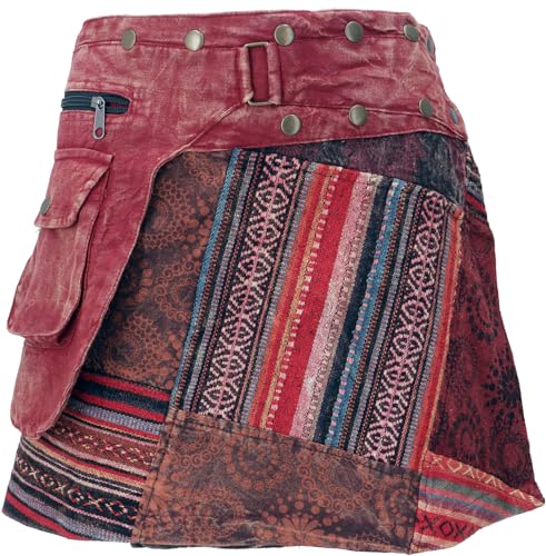 GURU SHOP Wickelrock, Kurzer Rock, Cacheur, Stonewash Patchworkrock - Weinrot, Damen, Baumwolle, Size:S/M von GURU SHOP