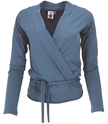 GURU SHOP Wickelshirt, Yogashirt, Langarmshirt in Bio-Qualität, Orion Blau, Baumwolle, Size:S (36) von GURU SHOP