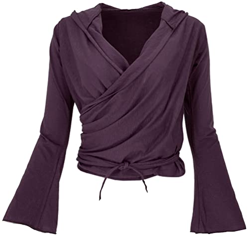 GURU SHOP Wickelshirt, Yogashirt, Langarmshirt mit Trompetenärmeln, Aubergine, Baumwolle, Size:M (38) von GURU SHOP