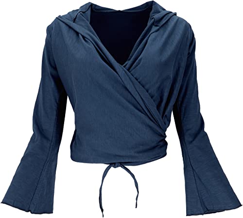 GURU SHOP Wickelshirt, Yogashirt, Langarmshirt mit Trompetenärmeln, Nachtblau, Baumwolle, Size:M (38) von GURU SHOP