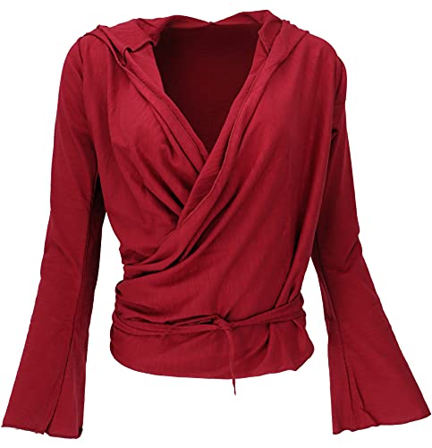 GURU SHOP Wickelshirt, Yogashirt, Langarmshirt mit Trompetenärmeln, Rot, Baumwolle, Size:L (40) von GURU SHOP