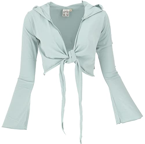 GURU SHOP Wickeltop, Bio-Baumwolle Yogatop, Langarmshirt mit Trompetenärmeln, Aqua, Size:L (40) von GURU SHOP