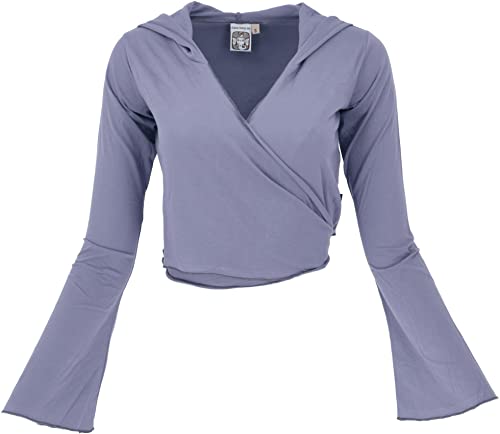 GURU SHOP Wickeltop, Bio-Baumwolle Yogatop, Langarmshirt mit Trompetenärmeln, Lavendel, Size:L (40) von GURU SHOP