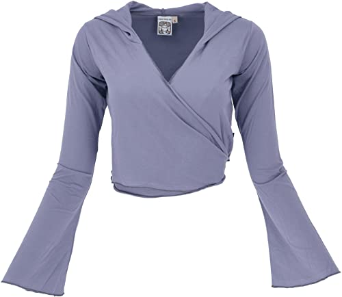 GURU SHOP Wickeltop, Bio-Baumwolle Yogatop, Langarmshirt mit Trompetenärmeln, Lavendel, Size:M (38) von GURU SHOP