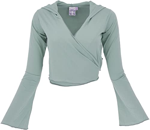 GURU SHOP Wickeltop, Bio-Baumwolle Yogatop, Langarmshirt mit Trompetenärmeln, Mint, Size:M (38) von GURU SHOP