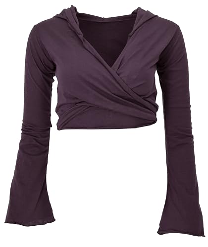 GURU SHOP Wickeltop, Yogatop, Langarmshirt mit Trompetenärmeln, Aubergine, Baumwolle, Size:S (36) von GURU SHOP