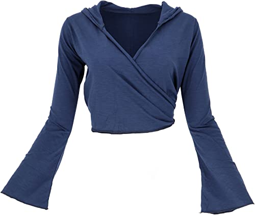 GURU SHOP Wickeltop, Yogatop, Langarmshirt mit Trompetenärmeln, Blau, Baumwolle, Size:M/L (38) von GURU SHOP