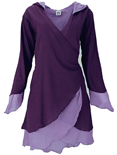 GURU SHOP Wickeltunika mit Zipfelkapuze, Tunika im Lagenlook, Plum/Flieder, Baumwolle, Size:L (40) von GURU SHOP