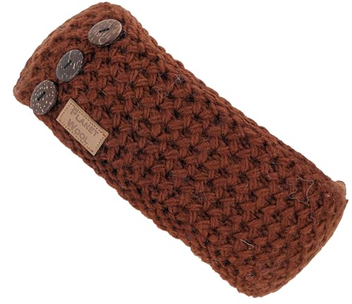 GURU SHOP Woll-Strick-Stirnband mit Hübschen Kokosknöpfen, Handgestrickter Ohrenwärmer, Herren/Damen, Braun/3 Knöpfe, Wolle, Size:One Size von GURU SHOP