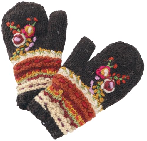 GURU SHOP Wollhandschuhe mit Blümchenstickerei, Boho Handschuhe, Fauster Nepal - Dunkelbraun, Herren/Damen, Wolle GURU SHOP Wollhandschuhe mit Blümchenstickerei, Boho Handschuhe, Fauster Nepal - Dunkelbraun, Herren/Damen, Wolle von GURU SHOP