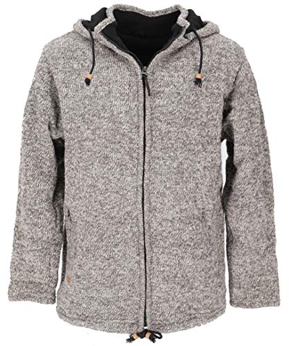 GURU SHOP Wolljacke aus Nepal, Warme Gefütterte Strickjacke Grau Melliert, Modell 3, Wolle, Size:XL von GURU SHOP