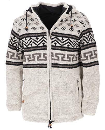 GURU SHOP Wolljacke mit Nordischem Muster, Strickjacke Hellgrau/schwarz, Modell 5, Wolle, Size:XL von GURU SHOP