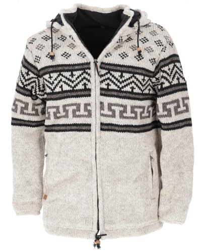 GURU SHOP Wolljacke mit Nordischem Muster, Strickjacke Hellgrau/schwarz - Modell 5, Herren, Wolle, Size:XXL von GURU SHOP