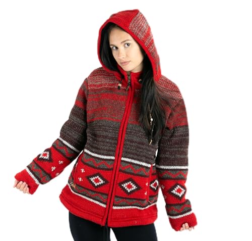 GURU SHOP Kuschelige Gefütterte Strickjacke, Wolljacke, Nepaljacket, Modell 8, Wolle, Size:L von GURU SHOP