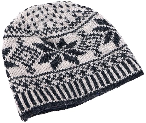 GURU SHOP Wollmütze aus Nepal, Handgestrickte Mütze, Strickmütze, Wintermütze mit Norwegermuster, Herren/Damen, Schwarz/weiß, Wolle, Size:One Size von GURU SHOP