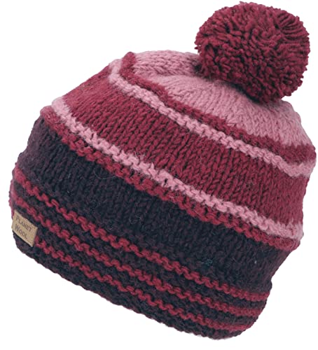 GURU SHOP Bommelmützel aus Nepal, Mütze aus Schurwolle, Wintermütze, Herren/Damen, Weinrot/rosa, Size:One Size von GURU SHOP