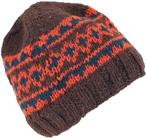 GURU SHOP Wollmütze mit Weichem Futter, Wintermütze aus Schurwolle, Herren/Damen, Braun/orange, Size:One Size von GURU SHOP