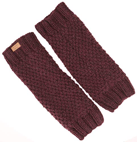 GURU SHOP Wollstulpen mit Perlmuster, Strickstulpen aus Nepal, Beinstulpen, Herren/Damen, Dunkles Bordeauxrot, Wolle, Size:One Size, 37x12 cm von GURU SHOP