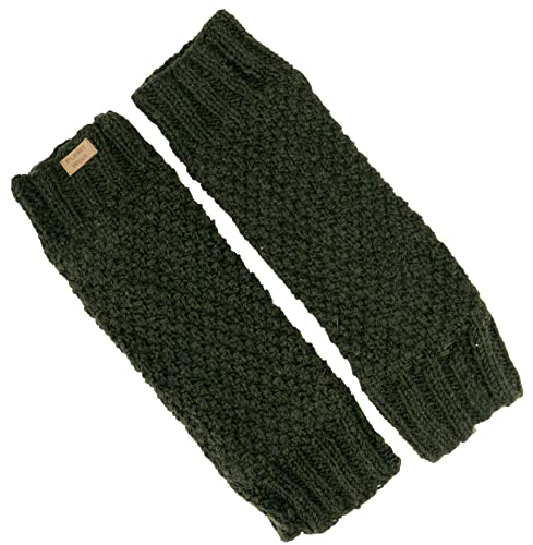 GURU SHOP Wollstulpen mit Perlmuster, Strickstulpen aus Nepal, Beinstulpen, Herren/Damen, Olivgrün, Wolle, Size:One Size, 37x12 cm von GURU SHOP