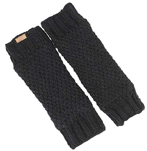 GURU SHOP Wollstulpen mit Perlmuster, Strickstulpen aus Nepal, Beinstulpen, Herren/Damen, Schwarz, Wolle, Size:One Size, 37x12 cm von GURU SHOP