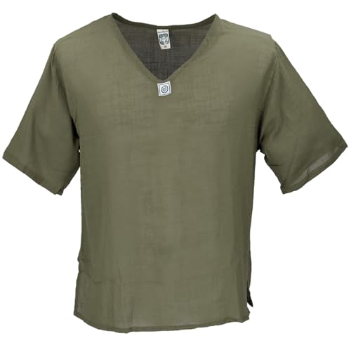 GURU SHOP Yoga Hemd, Alternatives Baumwollhemd, Leichtes Freizeithemd, Kurzarm Schlupfhemd - Olive Grün, Herren, Baumwolle, Size:XXL GURU SHOP Yoga Hemd, Alternatives Baumwollhemd, Leichtes Freizeithemd, Kurzarm Schlupfhemd - Olive Grün, Herren, Baumwolle, Size:XXL von GURU SHOP