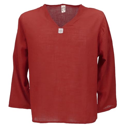 GURU SHOP Yoga Hemd, Alternatives Baumwollhemd, Leichtes Freizeithemd, Langarm Schlupfhemd - Rot, Herren, Baumwolle, Size:M von GURU SHOP