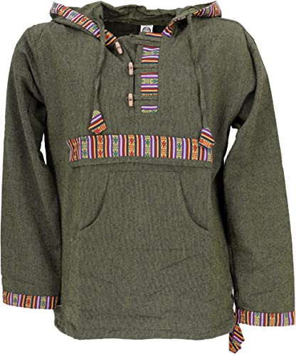 GURU SHOP Yoga Hemd, Goa Hemd, Ethno Sweatshirt, Leichter Freizeit Hoodie, Grün, Baumwolle, Size:L von GURU SHOP