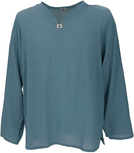 GURU SHOP Yoga Hemd, Goa Hemd, Leichtes Freizeithemd, Schlupfhemd, Taubenblau, Baumwolle, Size:L von GURU SHOP