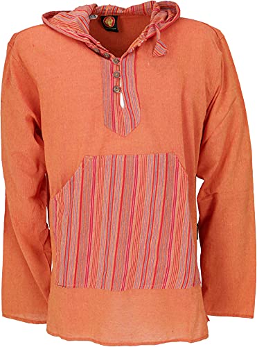 GURU SHOP Yoga Hemd, Goa Hemd, Patchwork Sweatshirt, Leichter Freizeit Hoodie, Orange, Baumwolle, Size:L von GURU SHOP