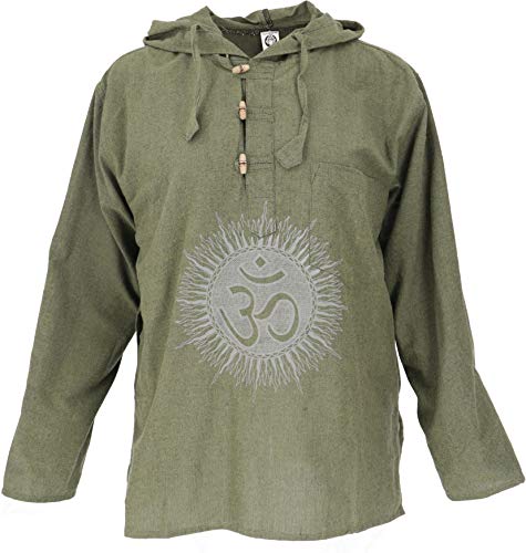 GURU SHOP Yoga Hemd, Goa Hemd Om, Sweatshirt, Olive/grau, Baumwolle, Size:M von GURU SHOP