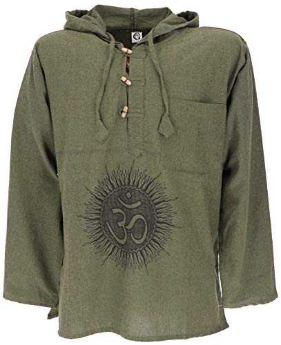 GURU SHOP Yoga Hemd, Goa Hemd Om, Sweatshirt, Olive/schwarz, Baumwolle, Size:XL von GURU SHOP