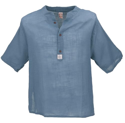 GURU SHOP Yoga Hemd, Lässiges Baumwollhemd mit Stehkragen, Leichtes Freizeithemd, Kurzarm Schlupfhemd - Blau, Herren, Baumwolle, Size:XXL GURU SHOP Yoga Hemd, Lässiges Baumwollhemd mit Stehkragen, Leichtes Freizeithemd, Kurzarm Schlupfhemd - Blau, Herren, Baumwolle, Size:XXL von GURU SHOP