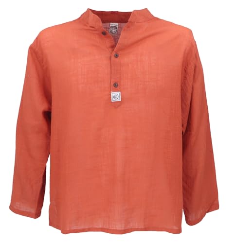 GURU SHOP Yoga Hemd, Lässiges Baumwollhemd mit Stehkragen, Leichtes Freizeithemd, Langarm Schlupfhemd - Rostorange, Herren, Baumwolle, Size:L von GURU SHOP