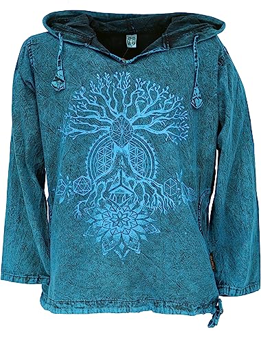 GURU SHOP Yoga Kapuzenshirt, Stonewash Hoodie, Festival Shirt, Blau, Baumwolle, Size:L von GURU SHOP