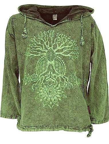 GURU SHOP Yoga Kapuzenshirt, Stonewash Hoodie, Festival Shirt, Grün, Baumwolle, Size:XL von GURU SHOP