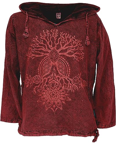 GURU SHOP Yoga Kapuzenshirt, Stonewash Hoodie, Festival Shirt, Rot, Baumwolle, Size:S von GURU SHOP