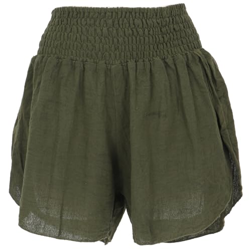 GURU SHOP Yoga Shorts Boho Chic, Kurze Hose - Grün, Damen, Baumwolle, Size:L von GURU SHOP