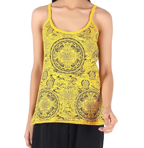 GURU SHOP Yoga Top Mandala, StonewashTop, Goastyle Sommertop, Gelb, Baumwolle, Size:M/L (40) von GURU SHOP