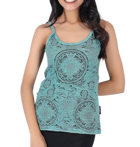 GURU SHOP Yoga Top Mandala, StonewashTop, Goastyle Sommertop, Petrol, Baumwolle, Size:S/M (36) von GURU SHOP