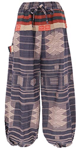 GURU SHOP Yogahose, Ikat Pluderhose mit Breitem Gewebtem Bund, Damen, Blau, Baumwolle, Size:38 von GURU SHOP