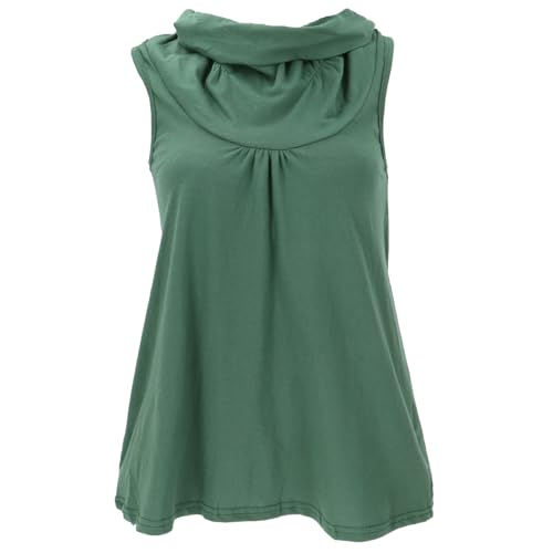 GURU SHOP Loose fit Top mit Schalkragen, A Linien Boho Top - Grün, Damen, Baumwolle, Size:L von GURU SHOP