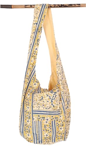 Sadhu Bag, Umhängetasche, Blockdruck Hippie Schultertasche, Schulterbeutel, Einkaufstasche, Herren/Damen, Gelb, Baumwolle, Size:One Size, 35x49x30 cm, Alternative Umhängetasche, Handtasche aus Stoff von GURU SHOP