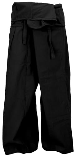 GURU SHOP Thai Fischerhose aus Baumwolle, Loose fit Wickelhose, Weite Yogahose - Schwarz, Herren/Damen GURU SHOP Thai Fischerhose aus Baumwolle, Loose fit Wickelhose, Weite Yogahose - Schwarz, Herren/Damen von GURU SHOP