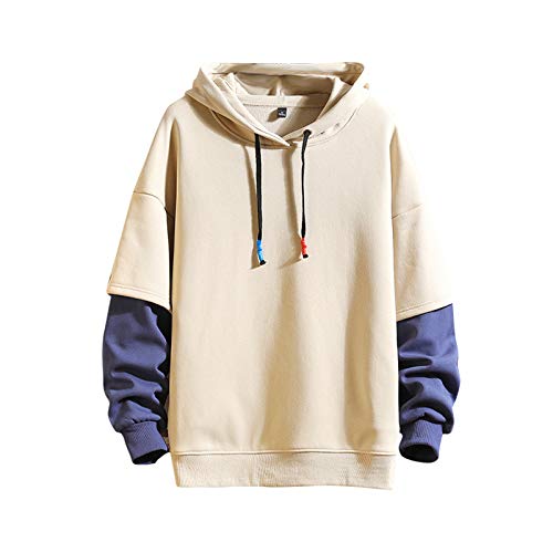 GURUNVANI Fashion Hoodies Herren Color Block Pullover O-Neck Kapuzenpullover Patchwork, 7401 Beige, Medium von GURUNVANI