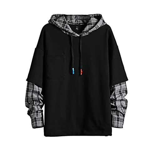 GURUNVANI Fashion Hoodies Herren Color Block Pullover O-Neck Kapuzenpullover Patchwork, 7601schwarz, Small von GURUNVANI