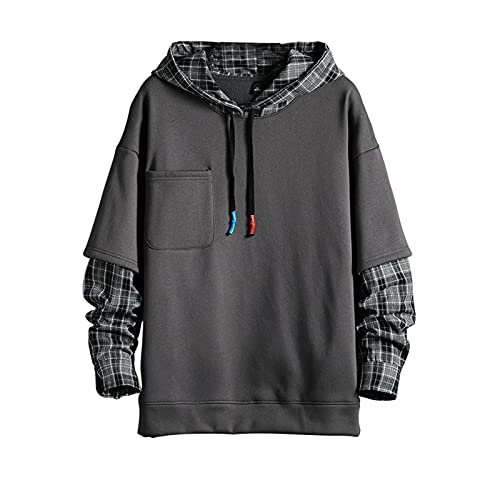 GURUNVANI Fashion Hoodies Herren Farbblock-Pullover O-Ausschnitt Kapuzen-Sweatshirt Patchwork, 7601grey, Medium von GURUNVANI