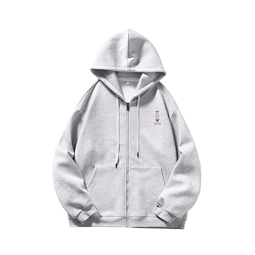 GURUNVANI Full-Zip Hoodie Männer Grafik Streetwear Zip Up Sweatshirt Kordelzug Tasche， W4312Grey， Large von GURUNVANI