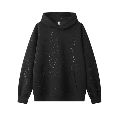 GURUNVANI Glitzerndes Kapuzen-Sweatshirt, Unisex, glitzernder Pullover, Hoodies für Herren, Club-Party, 24c5379black, Small GURUNVANI Glitzerndes Kapuzen-Sweatshirt, Unisex, glitzernder Pullover, Hoodies für Herren, Club-Party, 24c5379black, Small von GURUNVANI